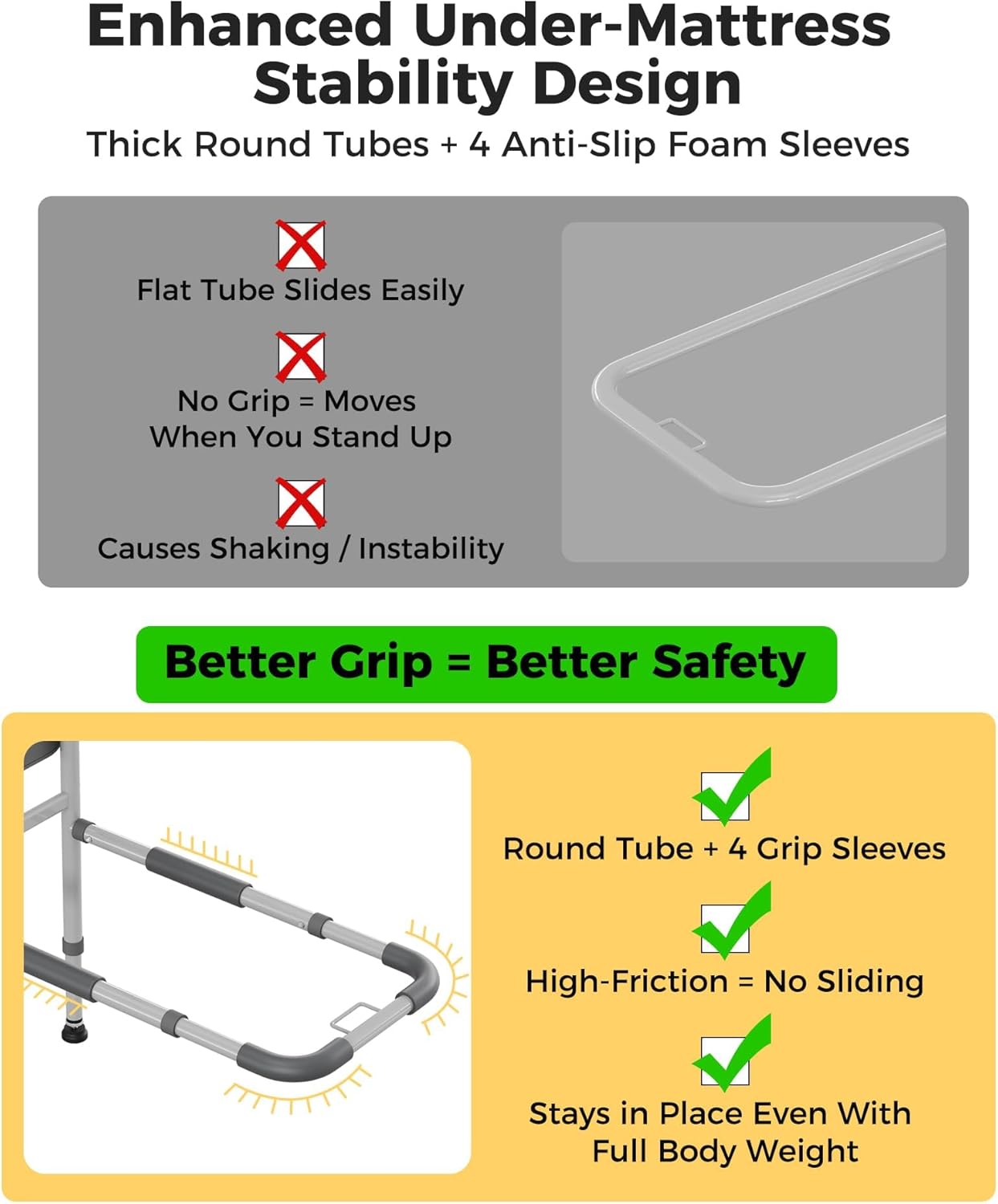 Bed Rails for Elderly Adults Safety, Bedrails for Elderly Adults Grab Bar Bed Handrails, Cane for Seniors with Non-Slip Ergonomic Handle and Storage Pocket, Fit Twin, Full, Queen, King