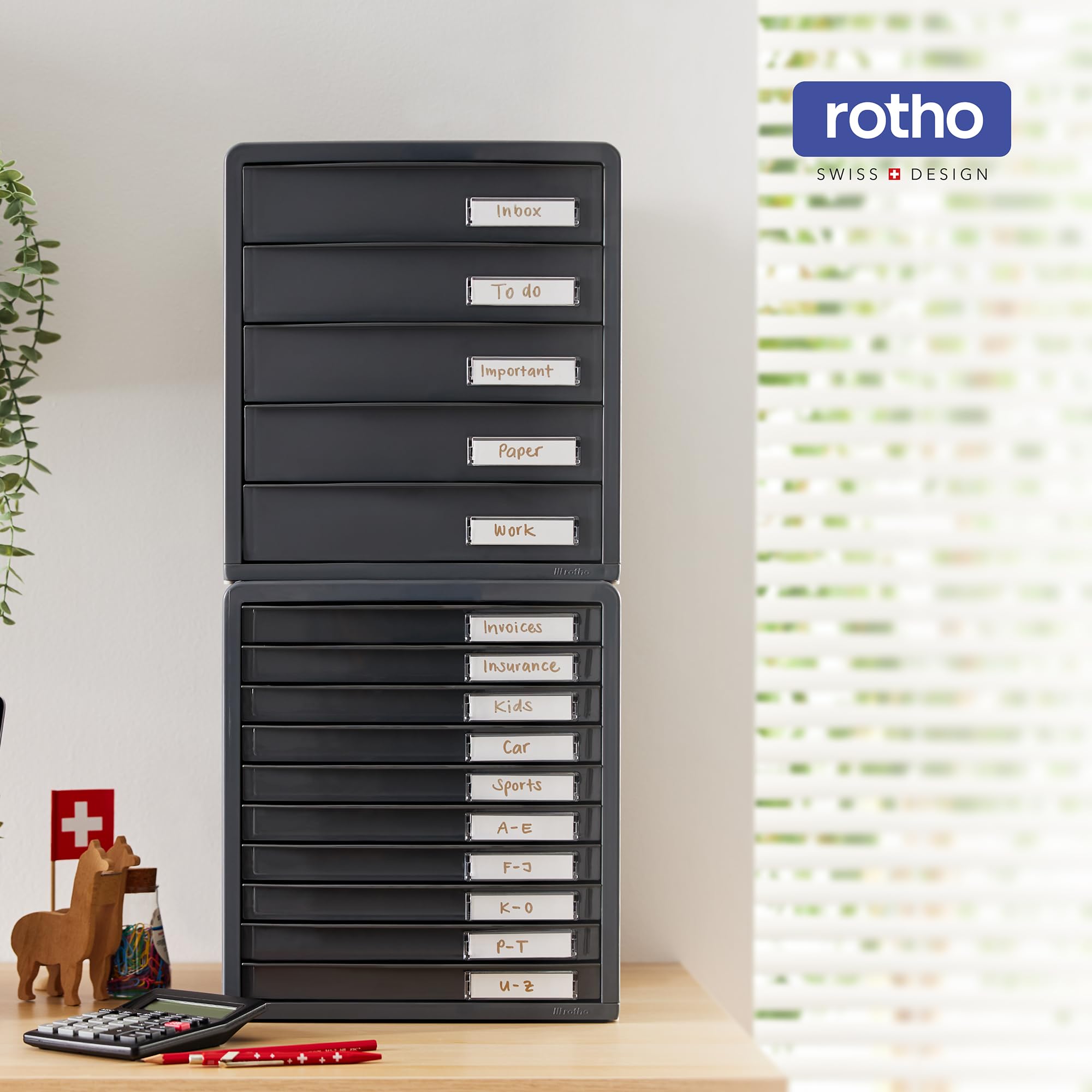 Rotho Timeless Schubladenbox / Bürobox mit 5 Schüben, Kunststoff (PS) BPA-frei, anthrazit, (34.5 x 29.0 x 32.0 cm)