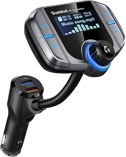 Miniatura 15 de Transmisor FM Bluetooth mejorado, kit de coche manos libres con adaptador de radio inalámbrico con pantalla de 1,7 pulgadas, QC3.0 y puertos USB
