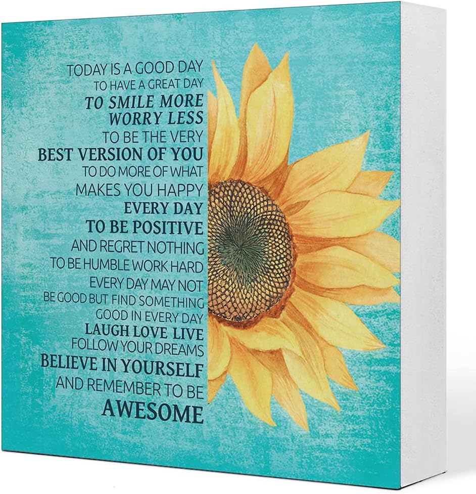 Today is a Good Day Sunflower Wooden Sign Desk Decor,Motivational Quote Wood Block