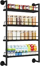 IBUYKE Wall Spice Rack, 4 Tier Hanging Spice Rack, Large Spice Organiser for up to 50 Jars, Spice Cabinet Wood for Kitchen Cabinet Door, Bathroom, Pantry, Black TLJ016B