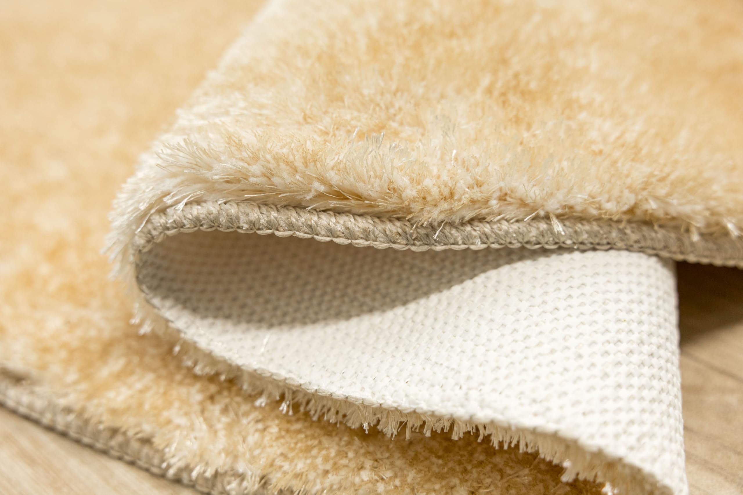 Malmo Beige Teppich mit Glanz Runden 100 cm Shaggy Badematten & Badteppiche Badezimmerteppich Bad Vorleger waschbar rutschfest Bathroom Rug dusche Teppich Badmatten Schlafzimmerteppich