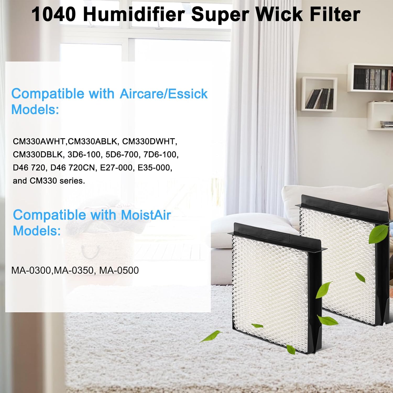 1040 Humidifier Super Wick Filter Compatible with Aircare Essick Bemis MoistAir Humidifier B40 B40-C 3D6-100 5D6-700 7D6-100 D46-720 E27-000 E35-000 CM330 B23-810 MA0300 MA-0500 (4 Pack)