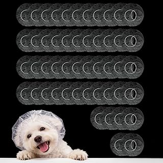 50 Pcs disposable shower caps for pets, dog shower cap, plastic shower cap, dog ear covers for bath, Clear Waterproof Overhanging Ears Protection, Ear Drops Small Pets Bath, Shower water guard