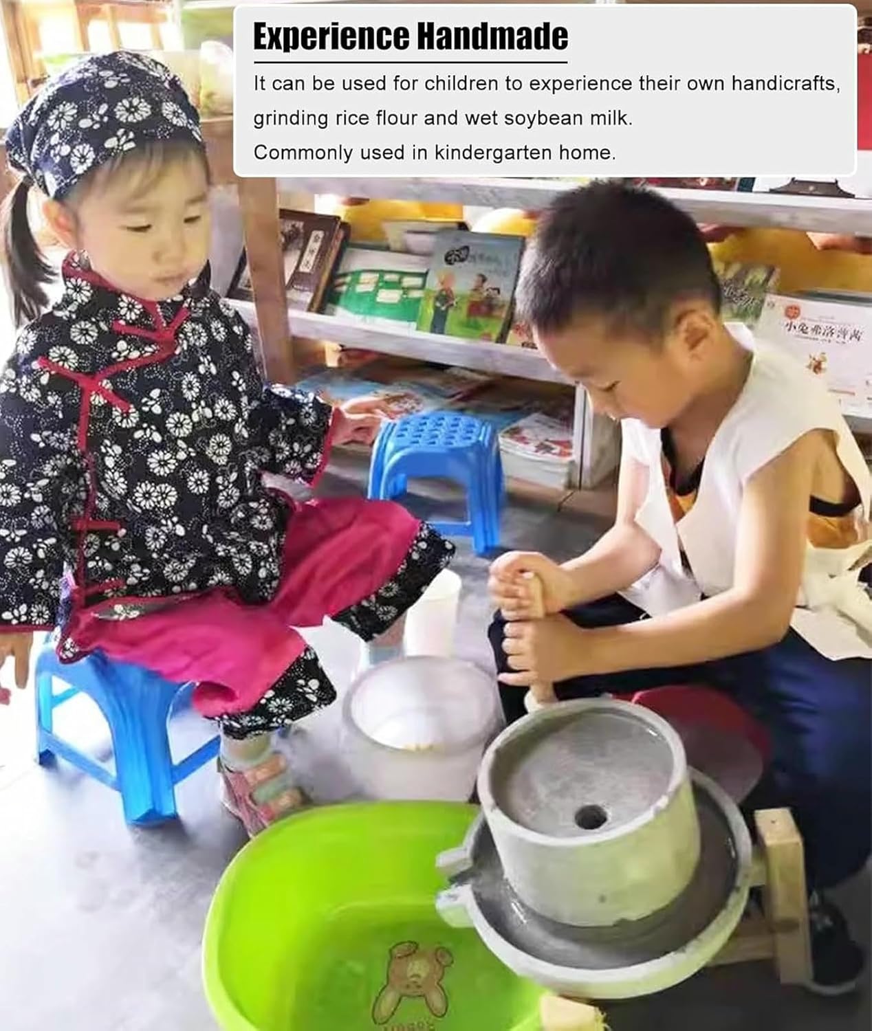 Wheat Rice Wet Soymilk Stone Mill/Grinder, Small Paste Mill Wet Grinder, Sesame/Seeds/Wet Soybean Pulverizer, Home Stone with Wooden Frame,