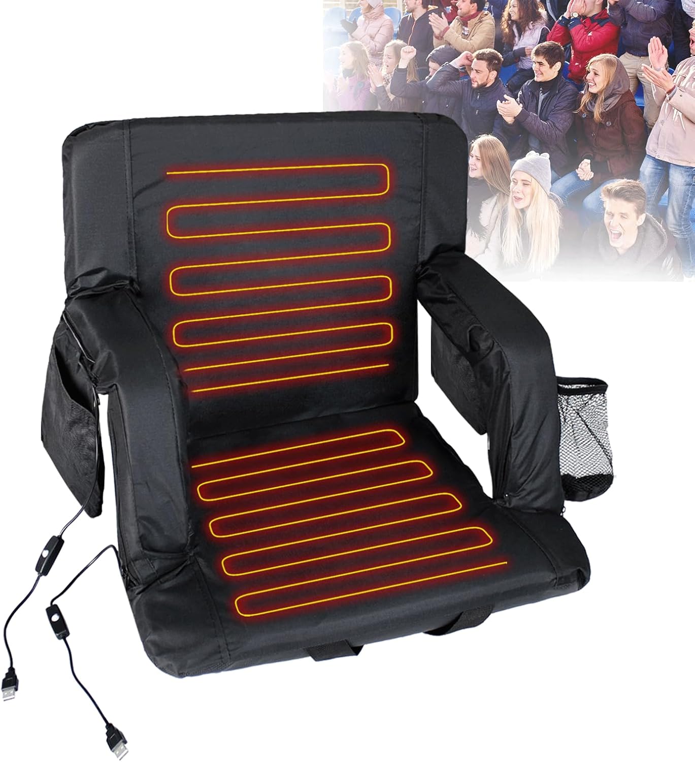 Sojoy Heated Stadium Chair with Back Support,Dual Heating Seat Cushion for Stadium,Camping,Outdoor Activities