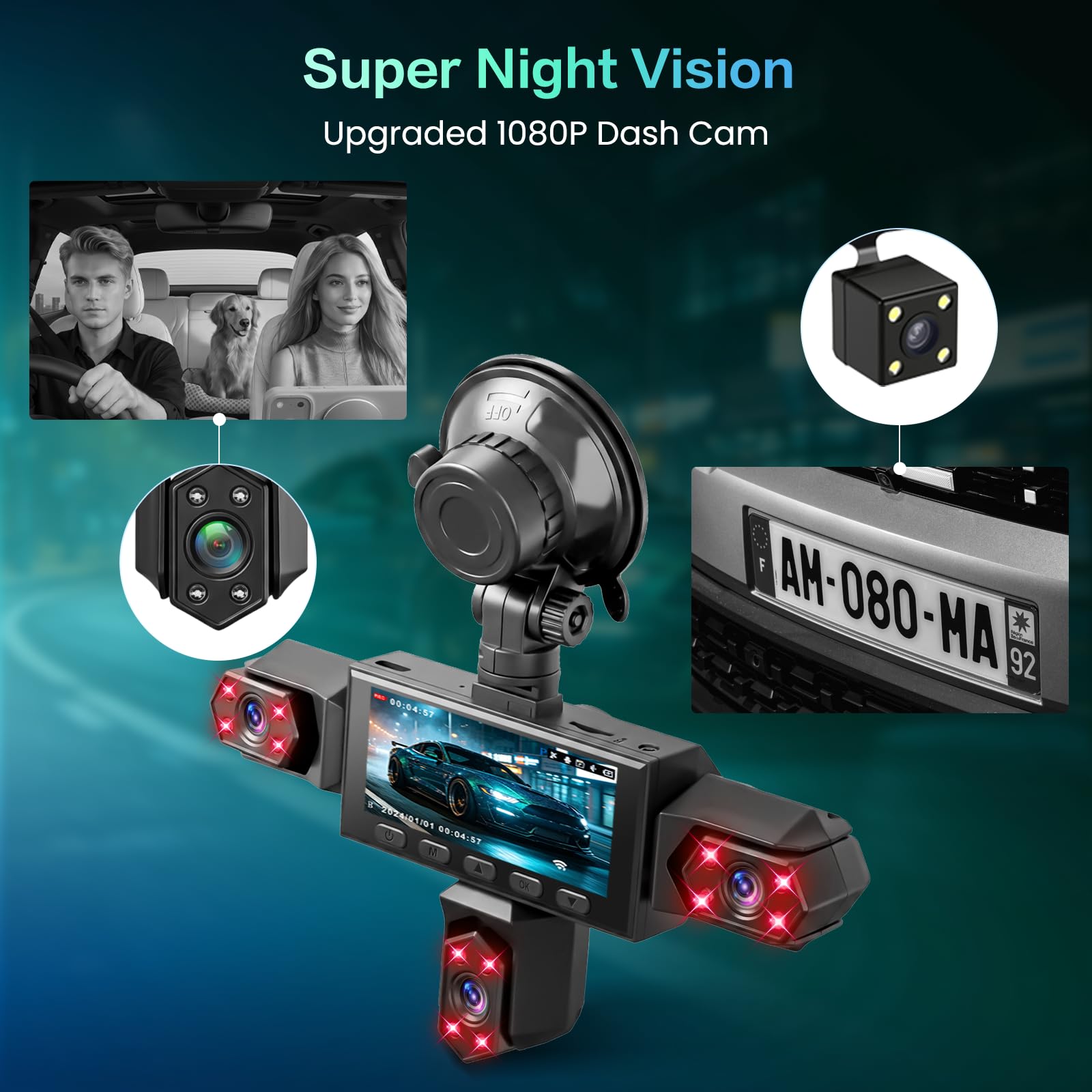 Inefala Dashcam 1080P Camara Coche Delantera y Trasera 3,16 Pulgadas 64GB