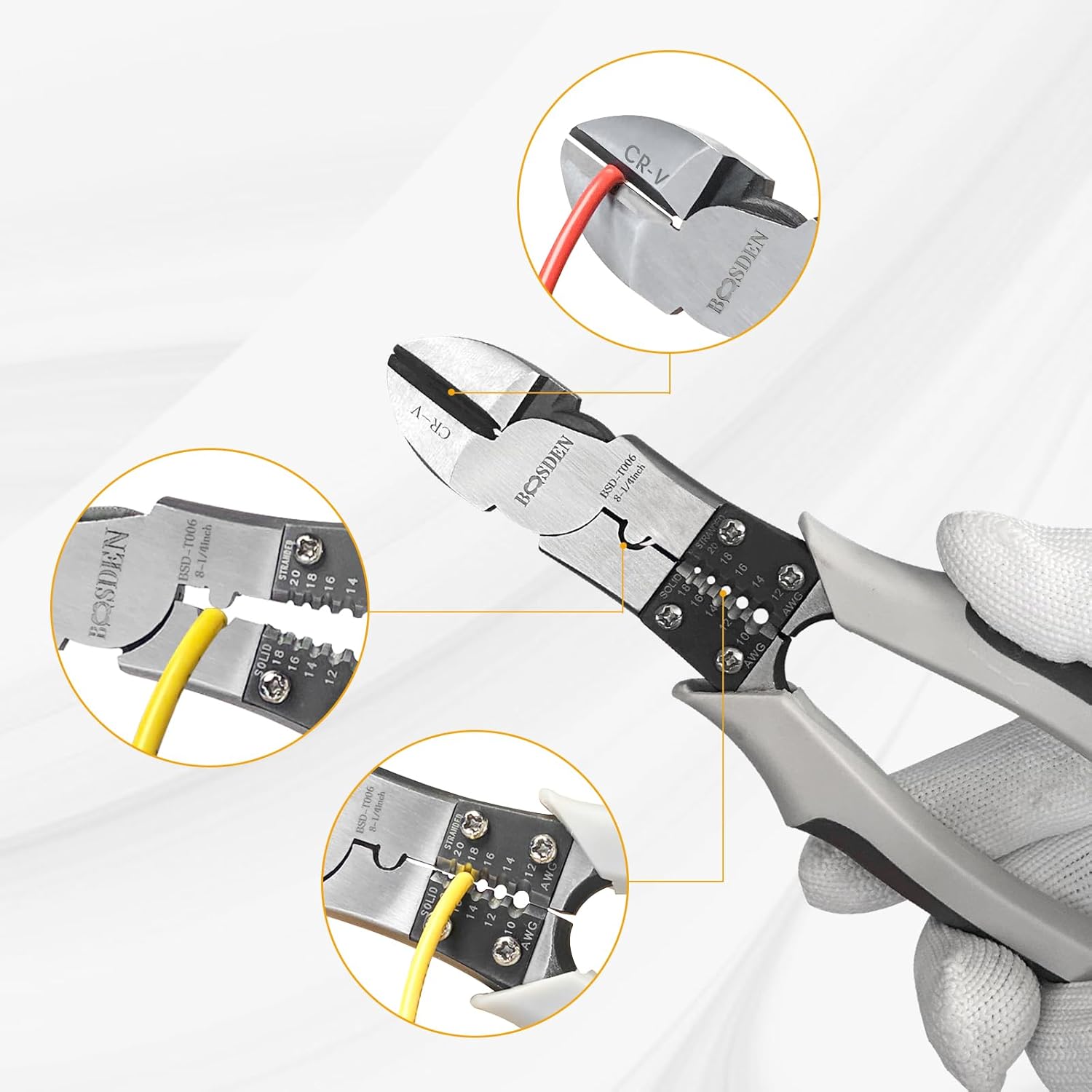 BOOSDEN Wire Cutters Heavy Duty with Wire Stripper Crimper, Diagonal Cutters, 8 inch Side Cutters, Multi function Professional Industrial High Leverage Diagonal Cutting Pliers Tool