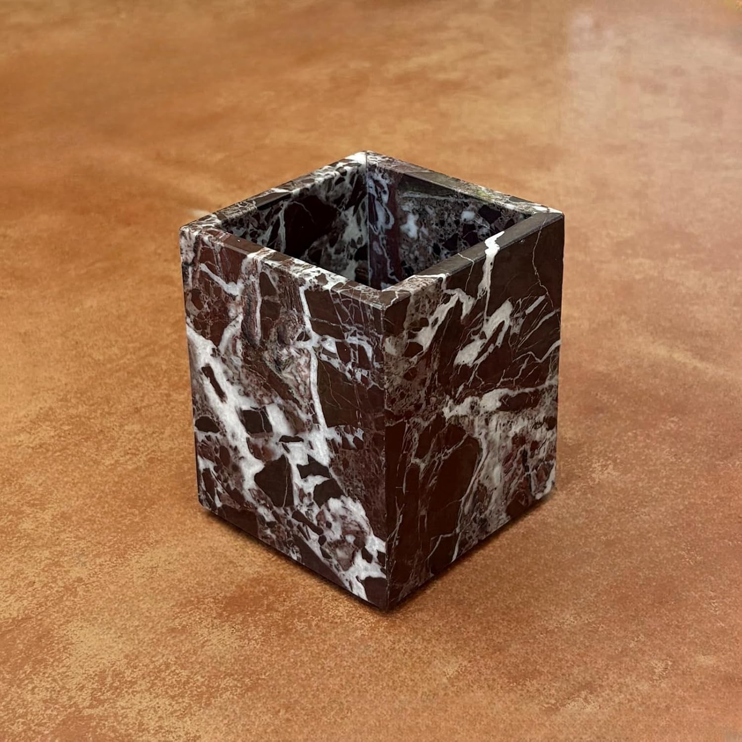 Natural Marble Stone Square Storage Container Empty Vessel Holder Cup for Candle/Pens/Sundries items (Rosa Levanto) image 5