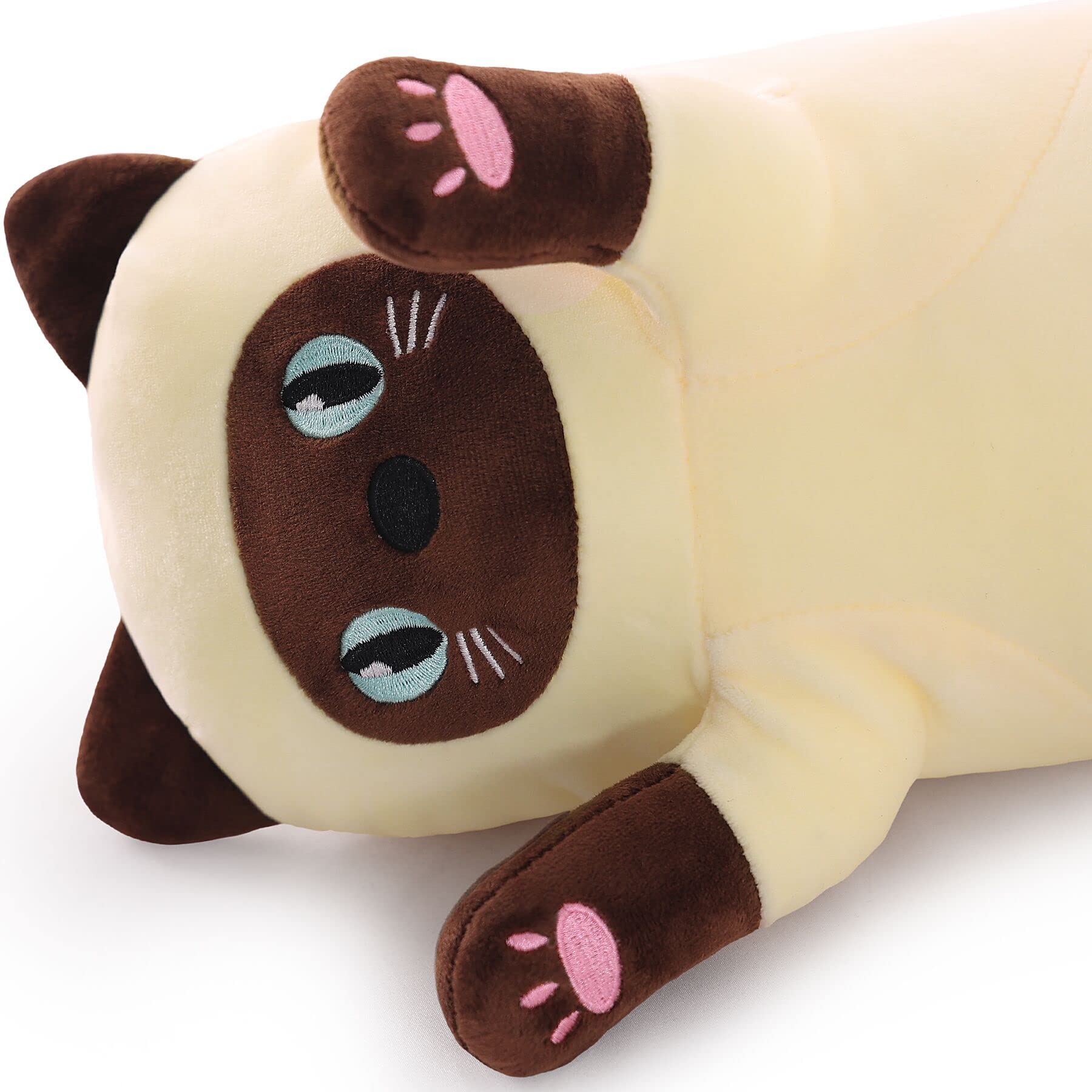 Marke: SNOWOLF SNOWOLF Katze Weiche Kissen Plüsch Long Throw Schlafkissen Baumwolle Kätzchen Kissen Kuschelig Gefüllte Niedliche Plüschpuppe Spielzeug Stofftiere Plüschtier Geschenk (Beige, 90cm) in use