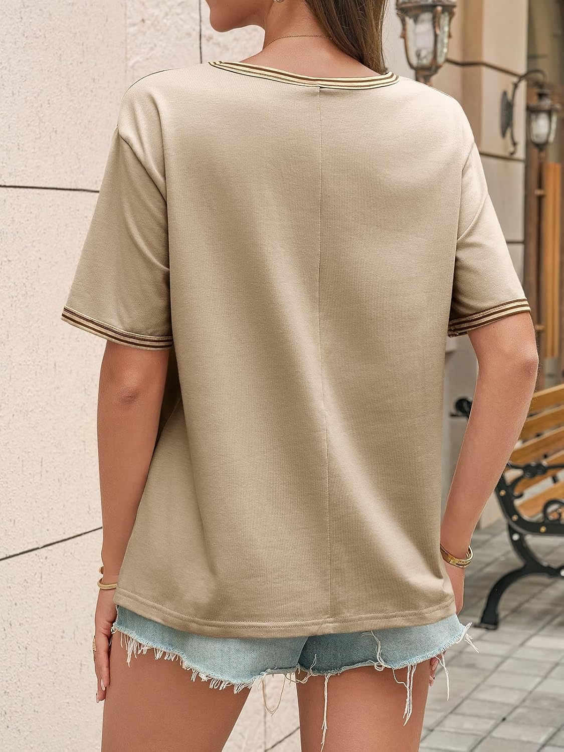 Cicy Bell Womens Summer Crew Neck T Shirts Casual Short Sleeve Loose Fit Tunic Tops Color Block Basic Tee Top - Image 4