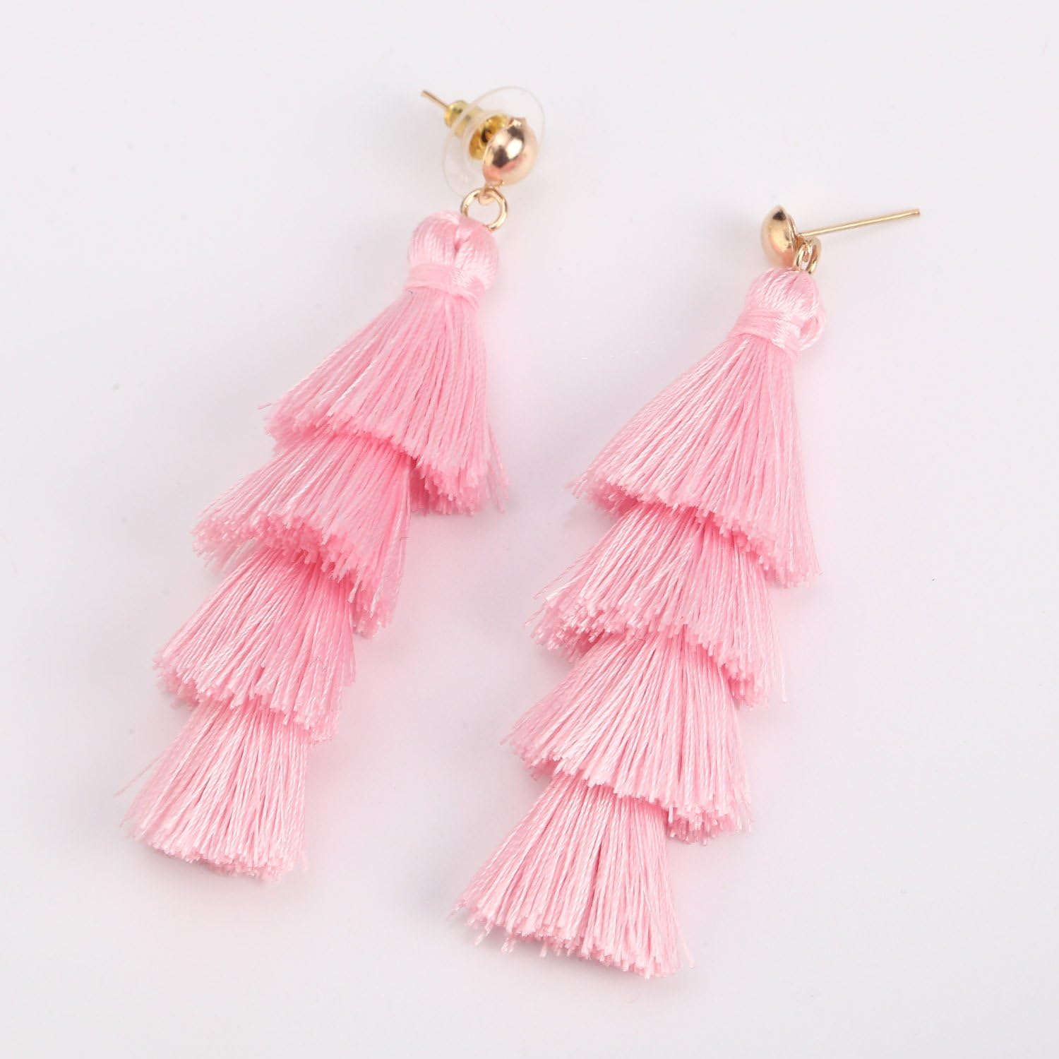 BaubleStar Tassel Earrings Handmade Tiered Thread Tassel Dangle Earrings, Multi Colors