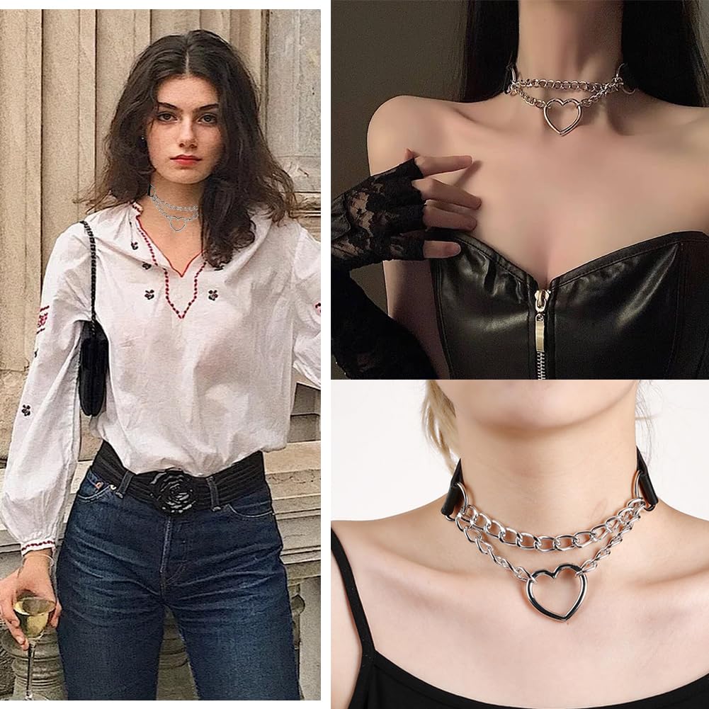 Damski naszyjnik w gotyckim stylu, punk, 2-częściowy, czarny, skóra PU i stop, 33-40 cm, łańcuszek metalowy i skórzany, haczyk S lub zatrzask, Fashion Jewelry