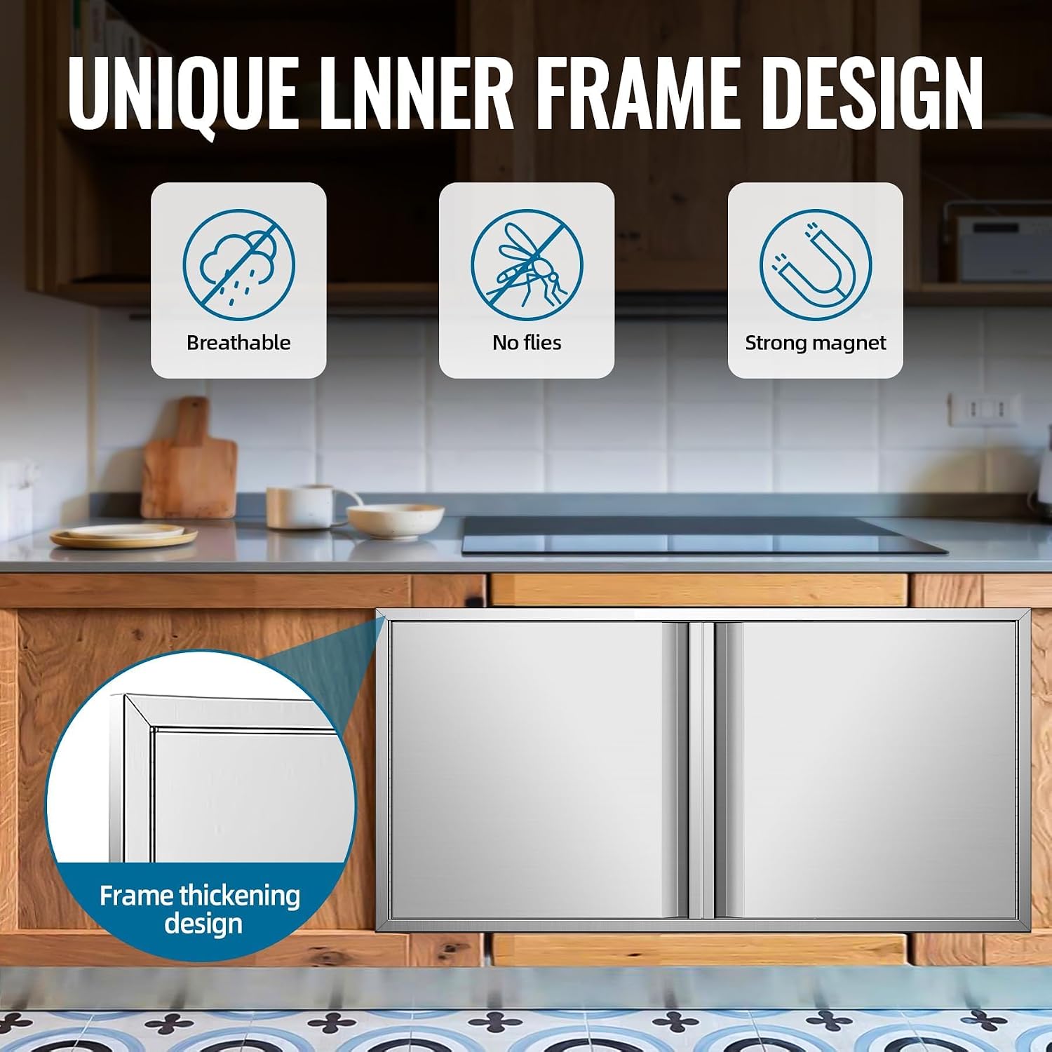 BBQ Access Door, 42W x 21H Inch Double Wall Vertical Door with Recessed Handle, Stainless Steel Flush Mount Door - Ideal for Outdoor Kitchen Grill Island, BBQ Station or Patio Cabinets