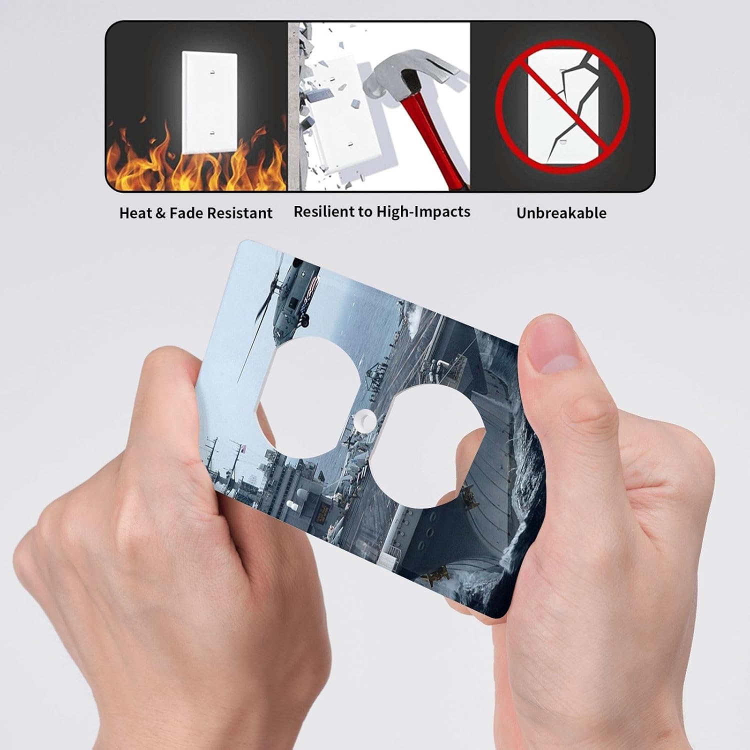 Aircraft Carrier Print Duplex Outlet Covers, 2 Gang Vertical Wall Plates for Electrical Outlets,Polycarbonate 4.5x2.76