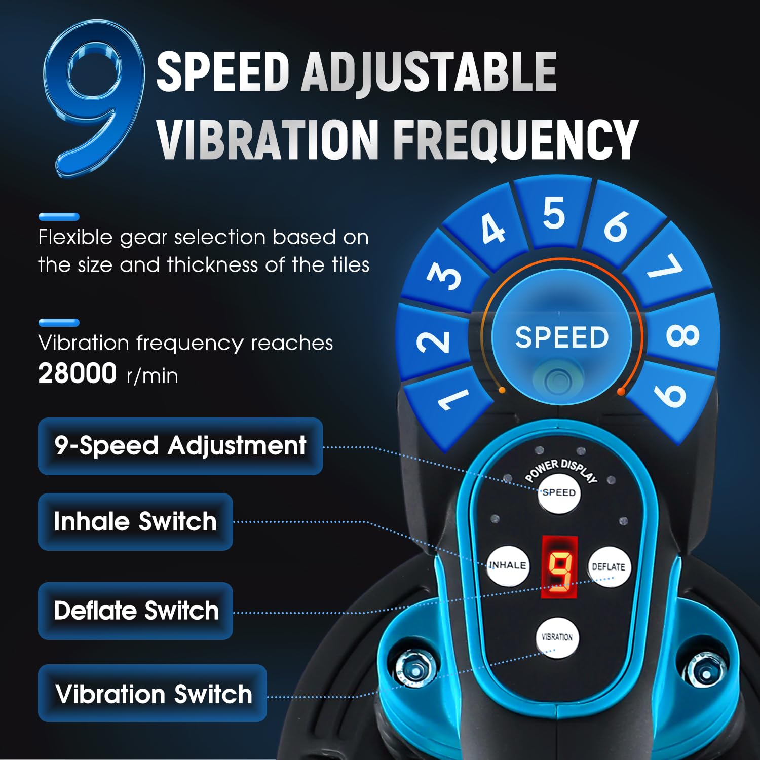 Strumento di vibrazione per piastrelle Ventosa da 250 mm, Adsorbimento 400 kg, per installazione di piastrelle, livellatrice, strumento vibratore per piastrelle per livellamento piastrelle posa max