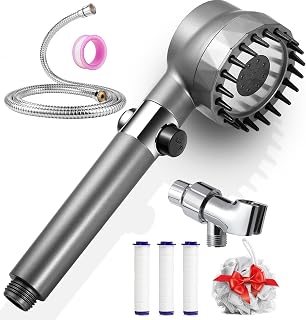 Shower Head with Handheld, Shower Heads High Pressure, Hard Water Softener Filtered Hand Held Showerhead Set, 3 Spray Modes Massage Shower Head with Replacement Hose/Bracket/Cotton Filters