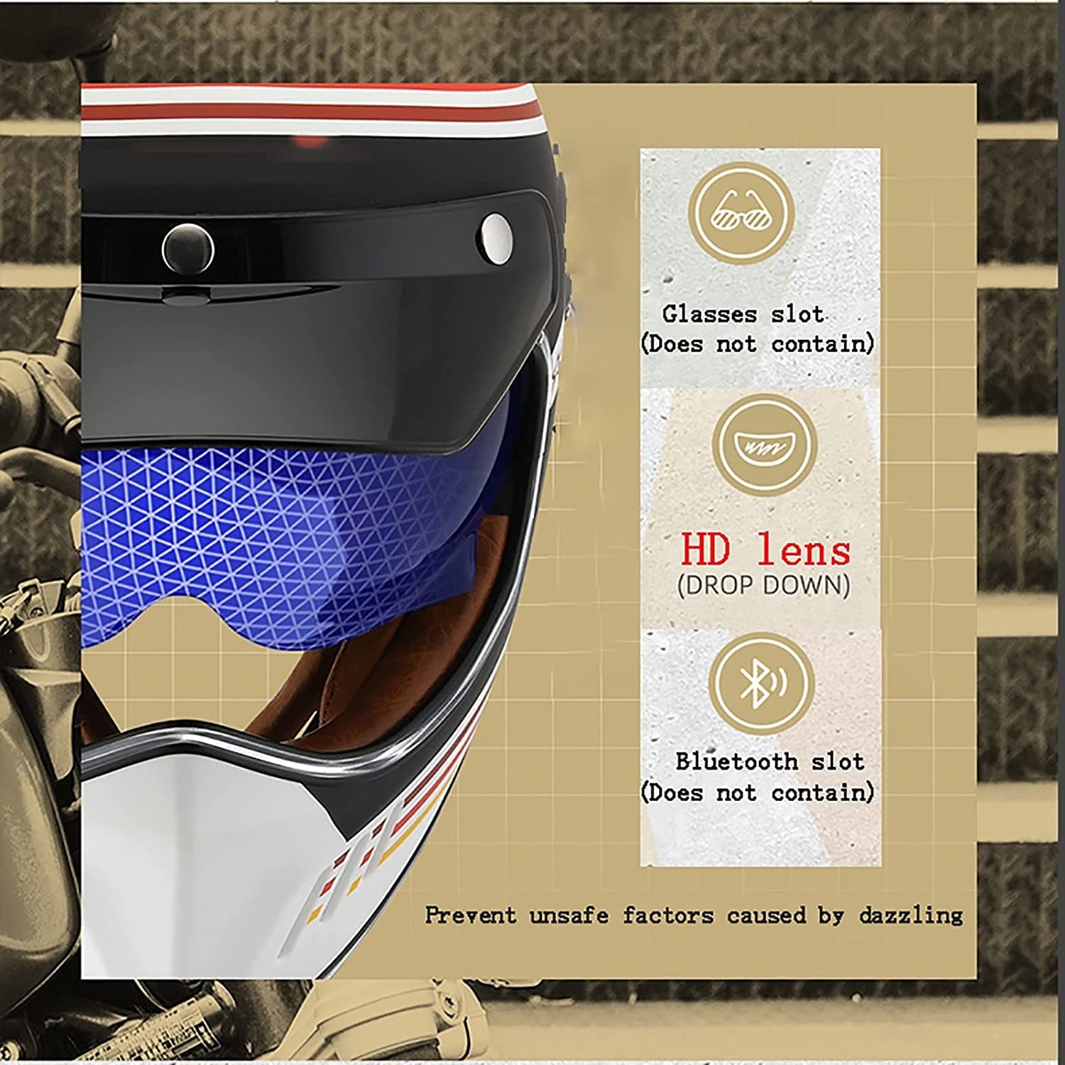 Motorintegraalhelmen Motocross ATV Multifunctionele Helm, ECE-Gecertificeerde Retrohelm Persoonlijkheid Cool Four Seasons-Veiligheidshelm D,XX-large