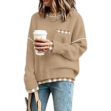 SAUKOLE Womens Sweaters Casual Crew Neck Patchwork Knit Pullover Tops 2026