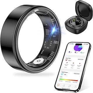Thin Smart Ring for Fitness & Health Tracking -Heart Rate/Blood Oxygen Monitor, 5ATM Waterproof, Sleep Analysis, Pedometer -No APP Subscription Compatible with Smartphone (Black, 7)
