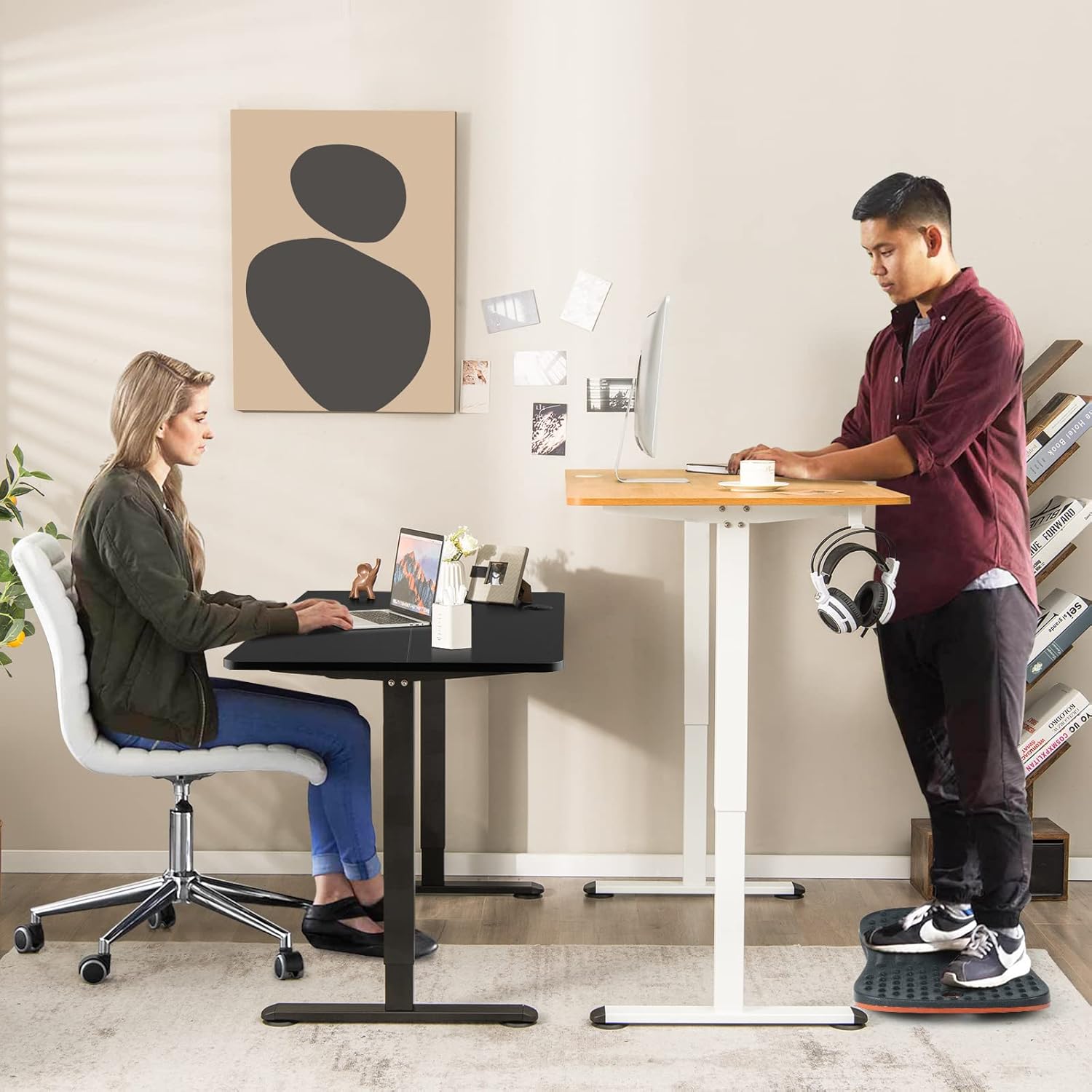 Tangkula Electric Standing Desk, Ergonomic Height Adjustable Sit Stand Desk, Built-in Cable Management Hole, Home Office Standing Workstation with Anti-Collision Design, Stand up Table