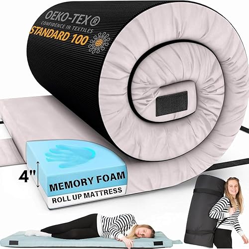 Matrix Comfort-Cell Memory Foam Camping Mattress Pad, Portable Foam Sleeping Pad for Camping, Roll up Sleeping Mat for Adults Floor Mattress Guest Floor Bed for Sleepover, Car, Tent SUV Cot Mattress