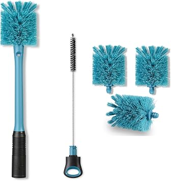 2-in-1 Bottle Brush with 3 Removable Heads, Smokey Blue