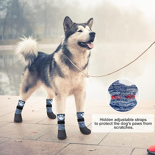Miniatura 6 de BEAUTYZOO Calcetines antideslizantes para perro, zapatos para perros para días fríos de invierno, nieve, lluvia, agarre impermeable, protectores de