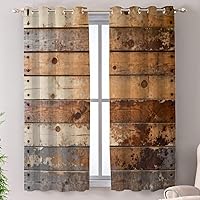 Vista 124 de Shrahala Cenefas de cocina de madera marrón con tablones vintage, panel de media ventana, tratamiento de ventana multicapa de poliéster opaco