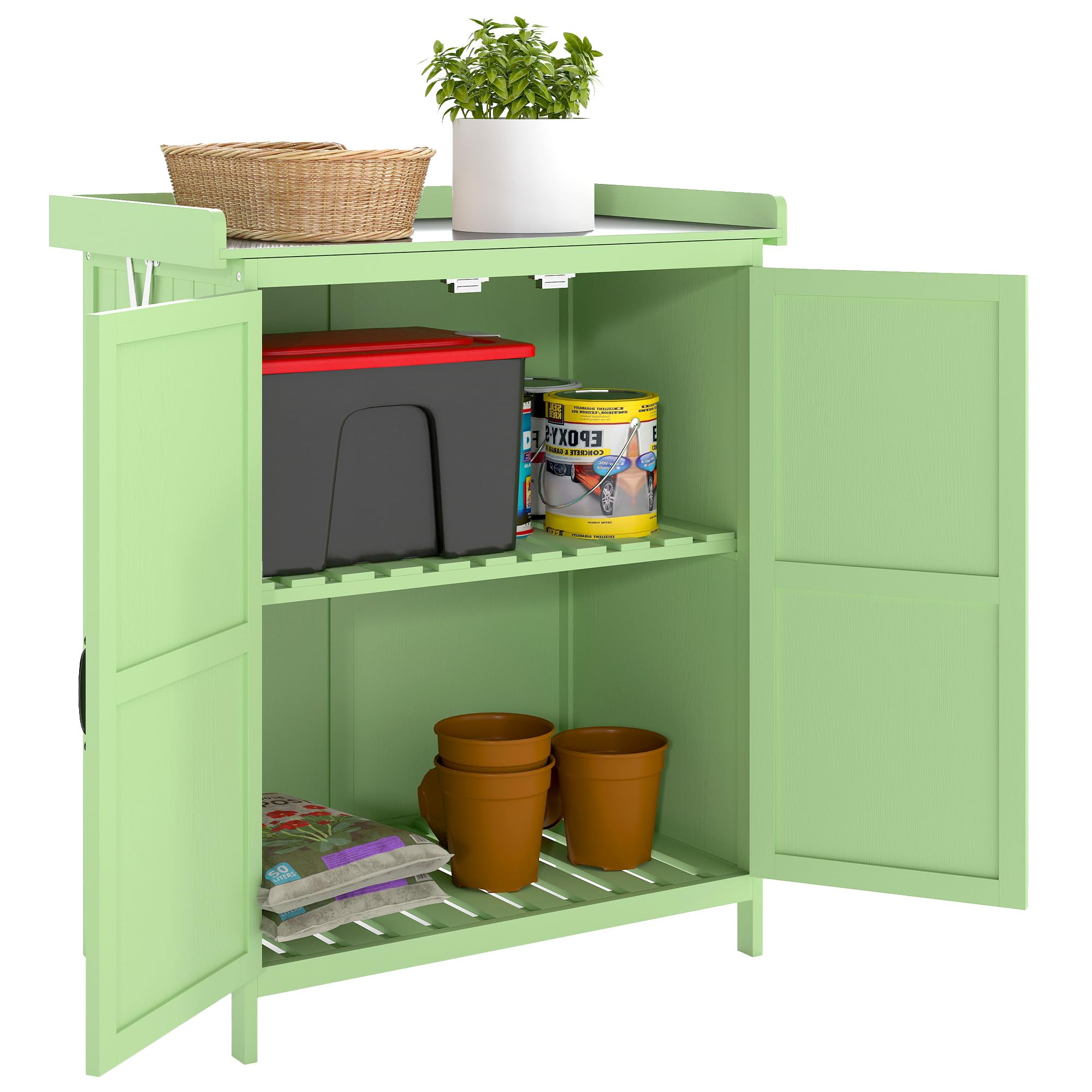 Outsunny Garden Storage Shed - Fir Wood/Stainless Steel - Green - Extra Small