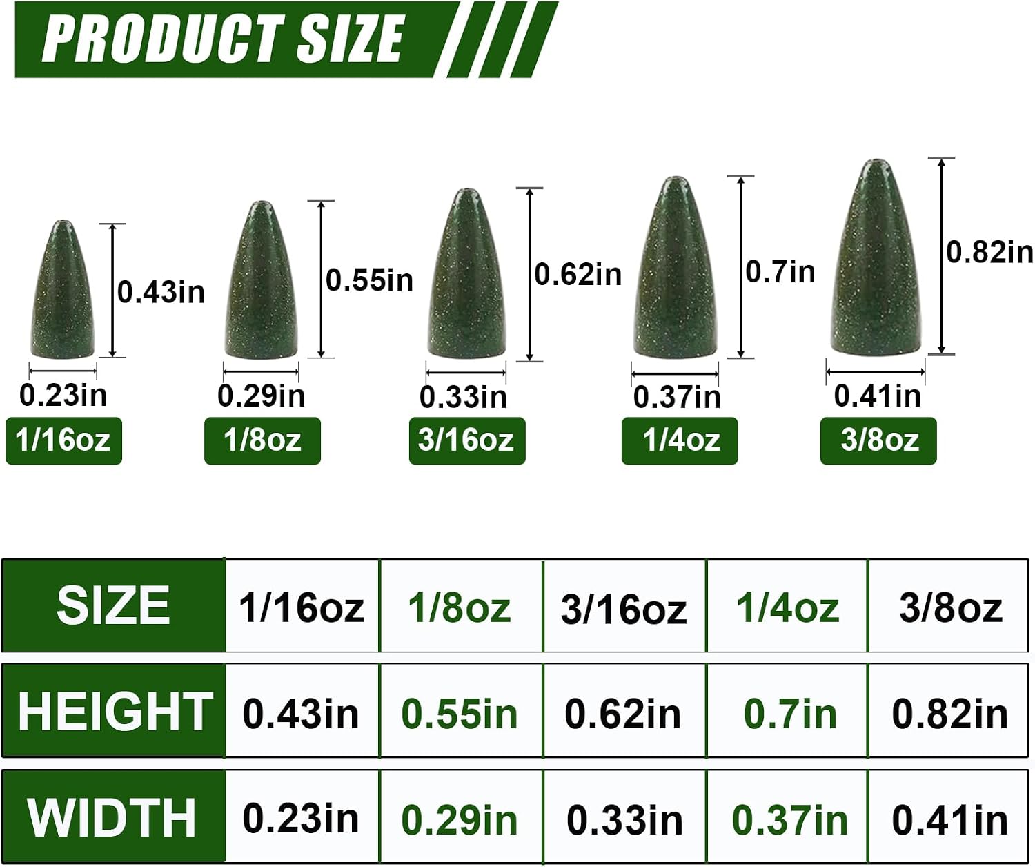 JSHANMEI Bullet Fishing Weights, 30-Piece Assorted, Green, photo 2 of 8