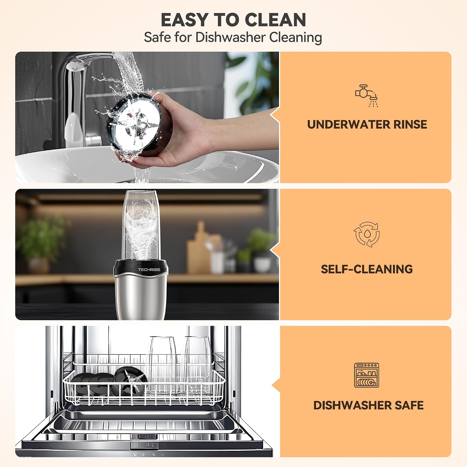 TechRise 600W Personal Blender, Smoothie Blender with 2 x 17oz Portable Cups with Sip Lids, Stainless Steel Blade, for Smoothies Shakes Ice Crushing, Baby Food, Dishwasher Safe Portable Small Blenders
