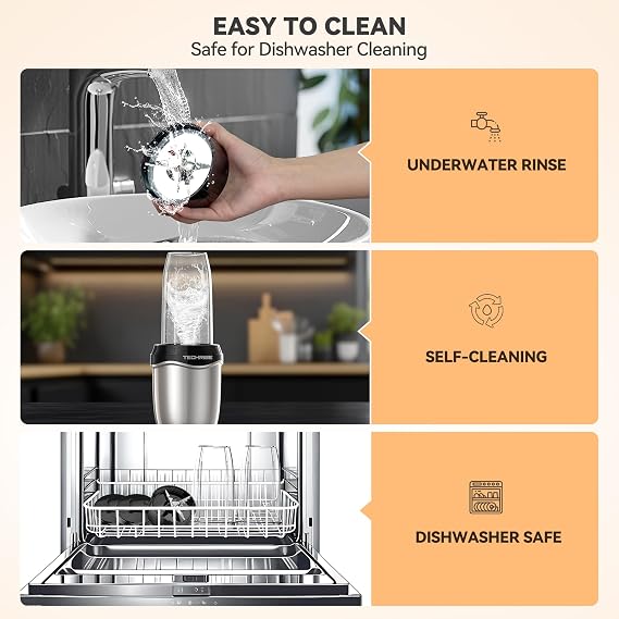 TechRise 600W Personal Blender, Smoothie Blender with 2 x 17oz Portable Cups with Sip Lids, Stainless Steel Blade, for Smoothies Shakes Ice Crushing, Baby Food, Dishwasher Safe Portable Small Blenders