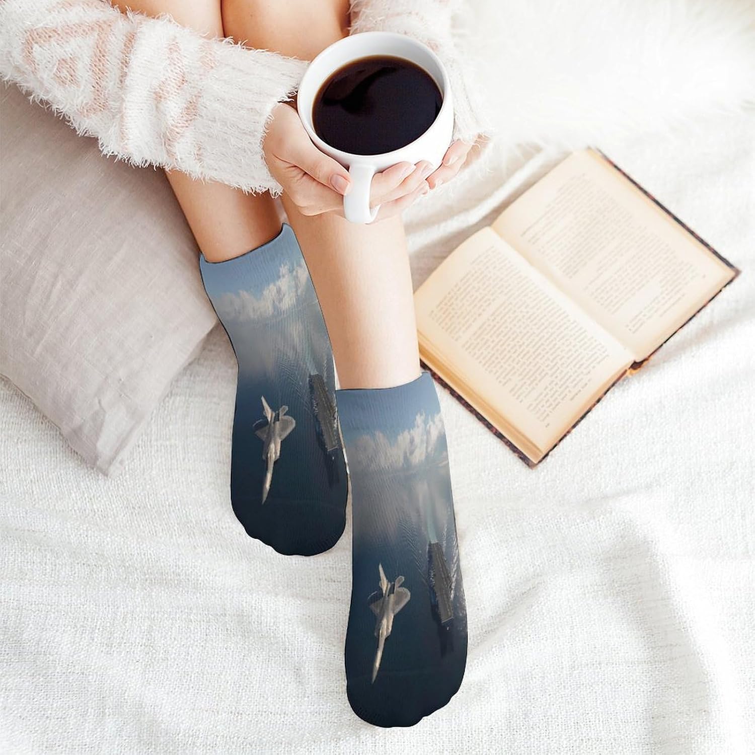 Jet Fighter Airplane Flying Flight Socks for Men Women 5 Pairs Ankle Socks