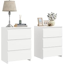 Nightstands Set of 2, White Nightstand with 3 Drawers