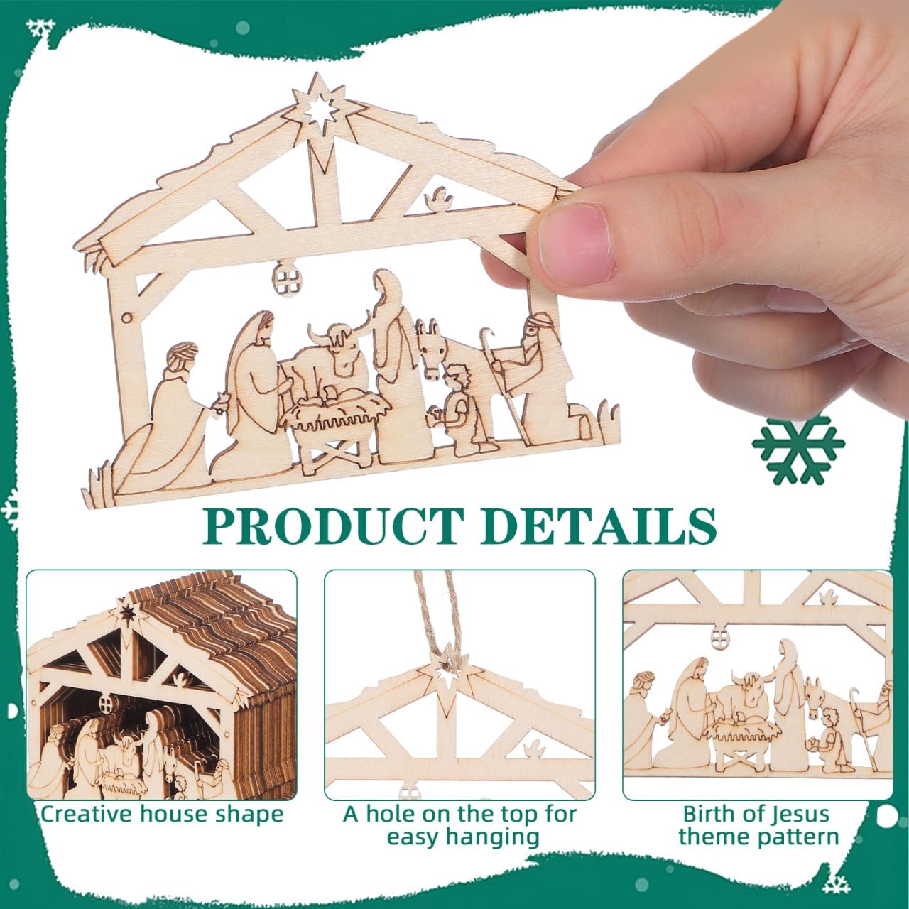Wooden Nativity Scene Ornaments 20Pcs Unfinished Blank Celebrate The Birth of Jesus Shape Cutout Craft Decorations for DIY Crafts Christmas Party Decor - Image 5