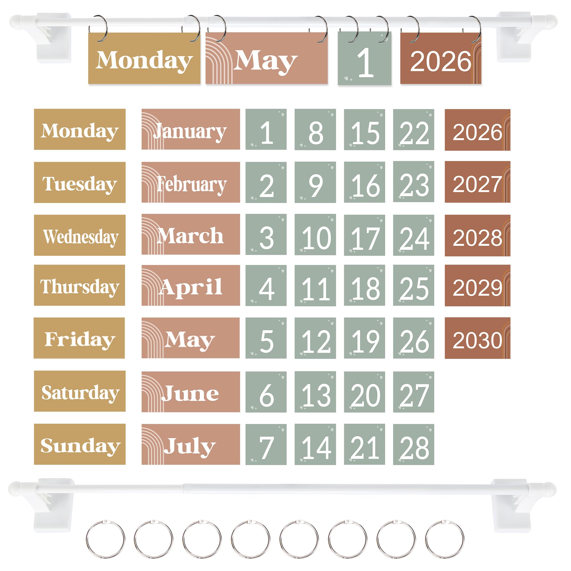 Magnetic Flip Calendar for Classroom, Magnetic Adjustable Calendar Holder Boho Classroom/Teacher Must Have Supplies That Fits Nicely w/Any School Decor (13-2) — image 1
