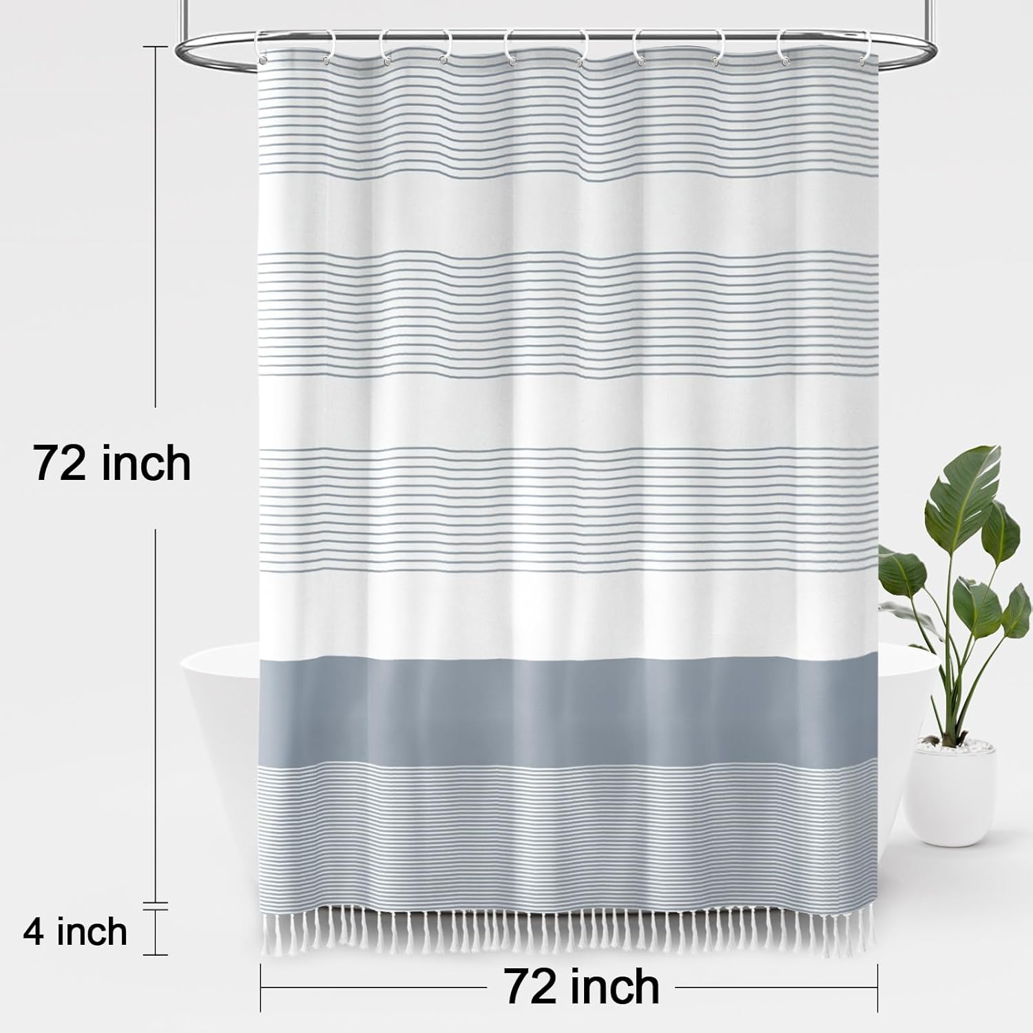 Awellife Blue Shower Curtain Beach Ocean Coastal Nautical Shower Curtain for Bathroom Stripe Tassel 72 X 72 Inches Cotton