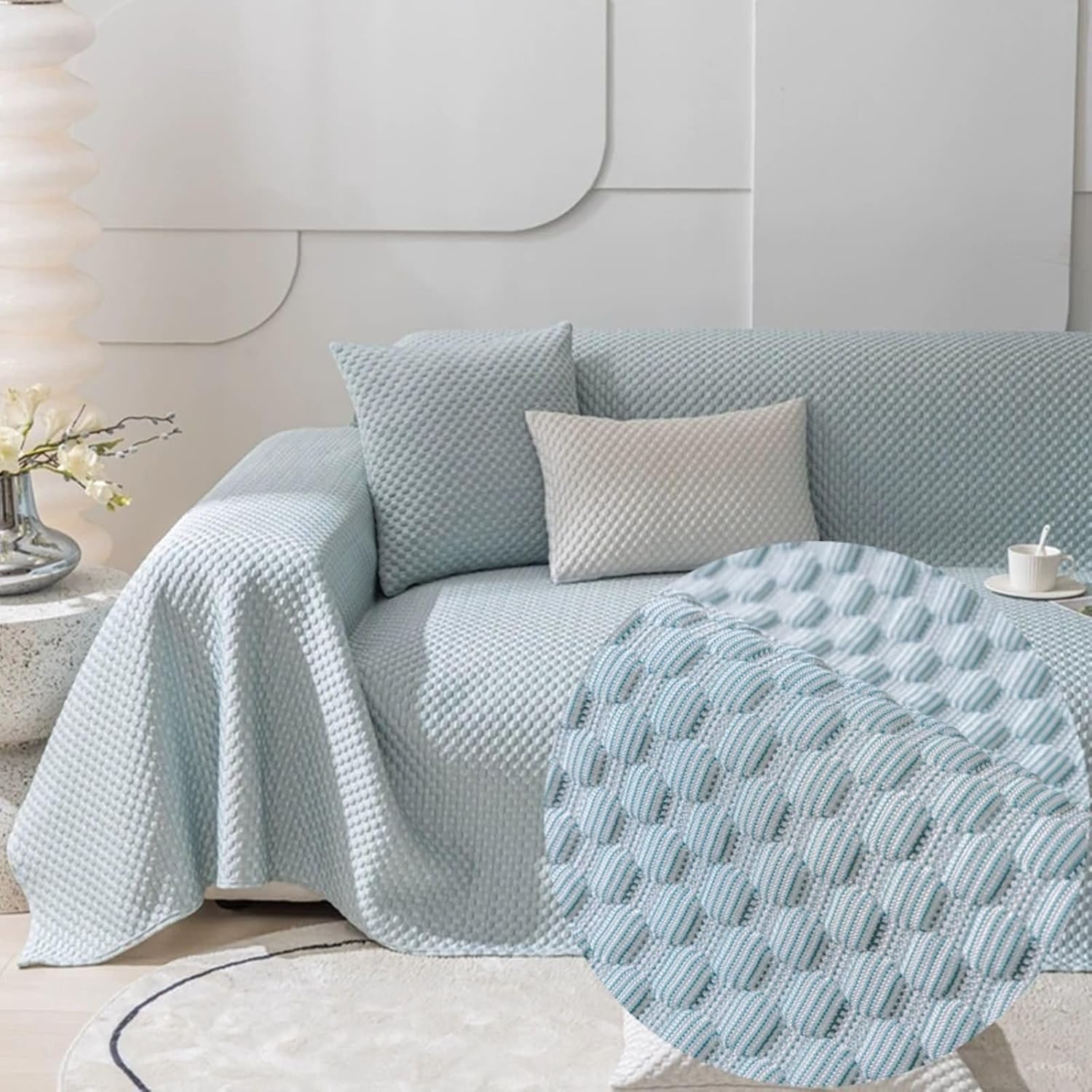 Couch Cushion Covers, Green Polyester Sofa Covers for Living Room Solid Color 1 Seater(210X90CM)