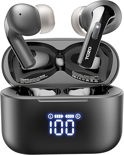 Miniatura 1 de TOZO Auriculares inalámbricos T20 Bluetooth 48.5 horas de reproducción con pantalla digital LED, IPX8 impermeable, doble micrófono con cancelación