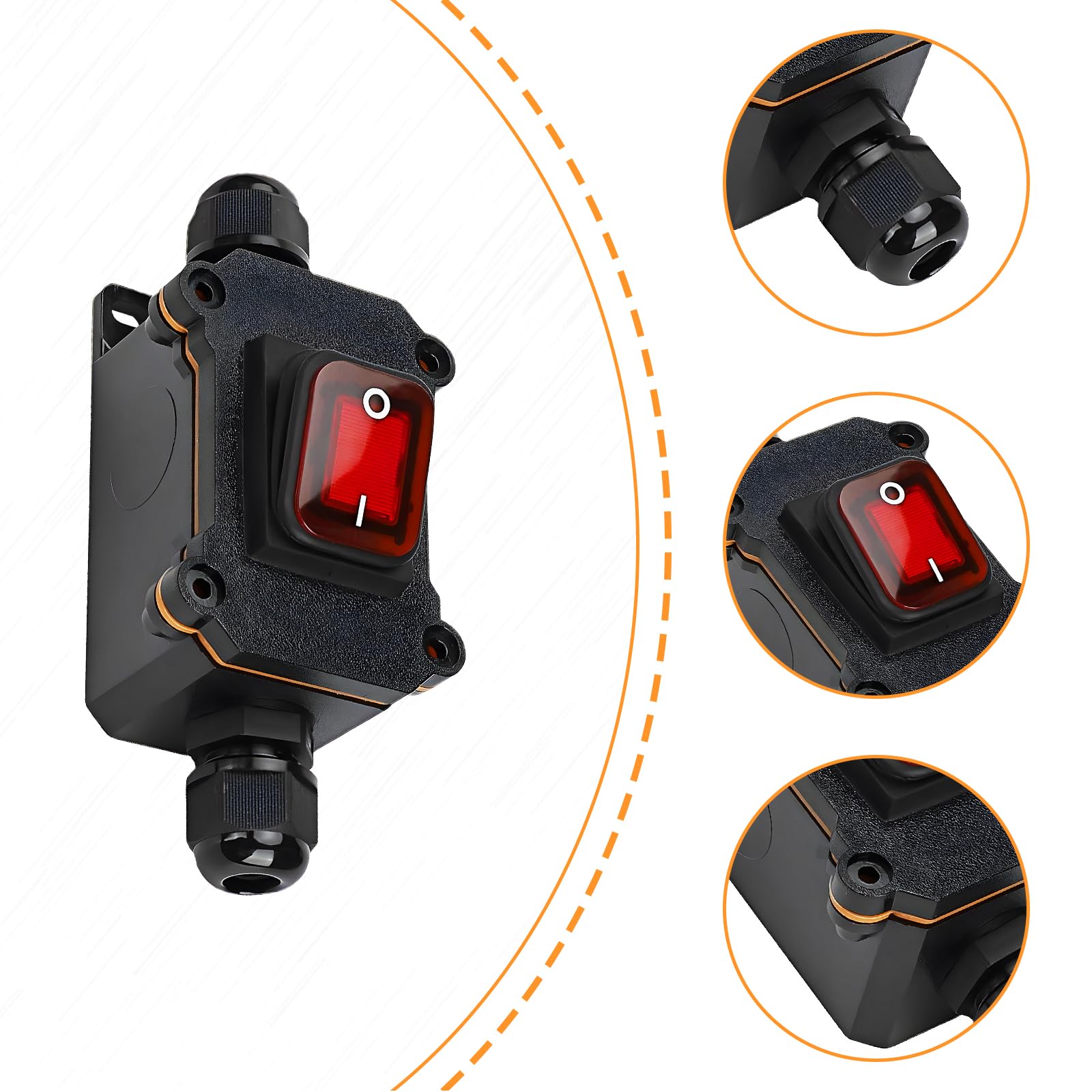 Przełącznik wodoszczelny, 12 V, 20 A, IP67, ze śrubokrętem, 12 V DPST, 4-biegowy kablowy