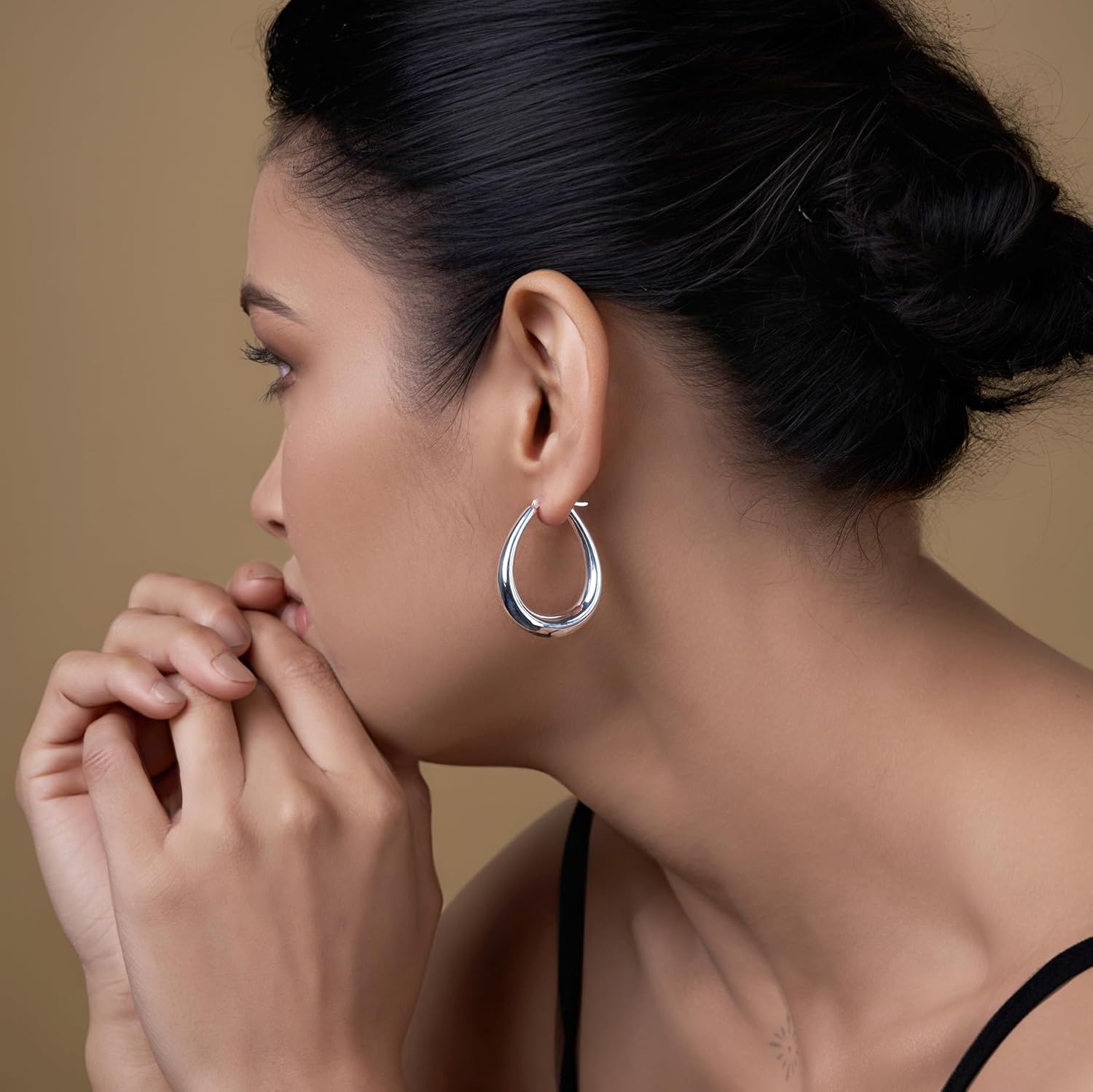 LeCalla 925 Sterling Silver Chunky Hoop Earrings | Lightweight Classic Handmade Electroform Hollow Hoops | Italian Design Shrimp Earrings Hoop for Women