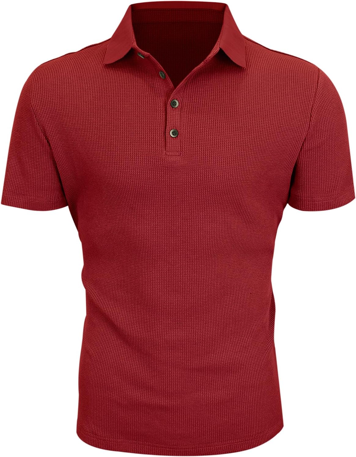 Men's Casual Polo Shirts Classic Button Basic Short Sleeve Waffle Solid Fit Golf Tees Stylish Tops - Image 4