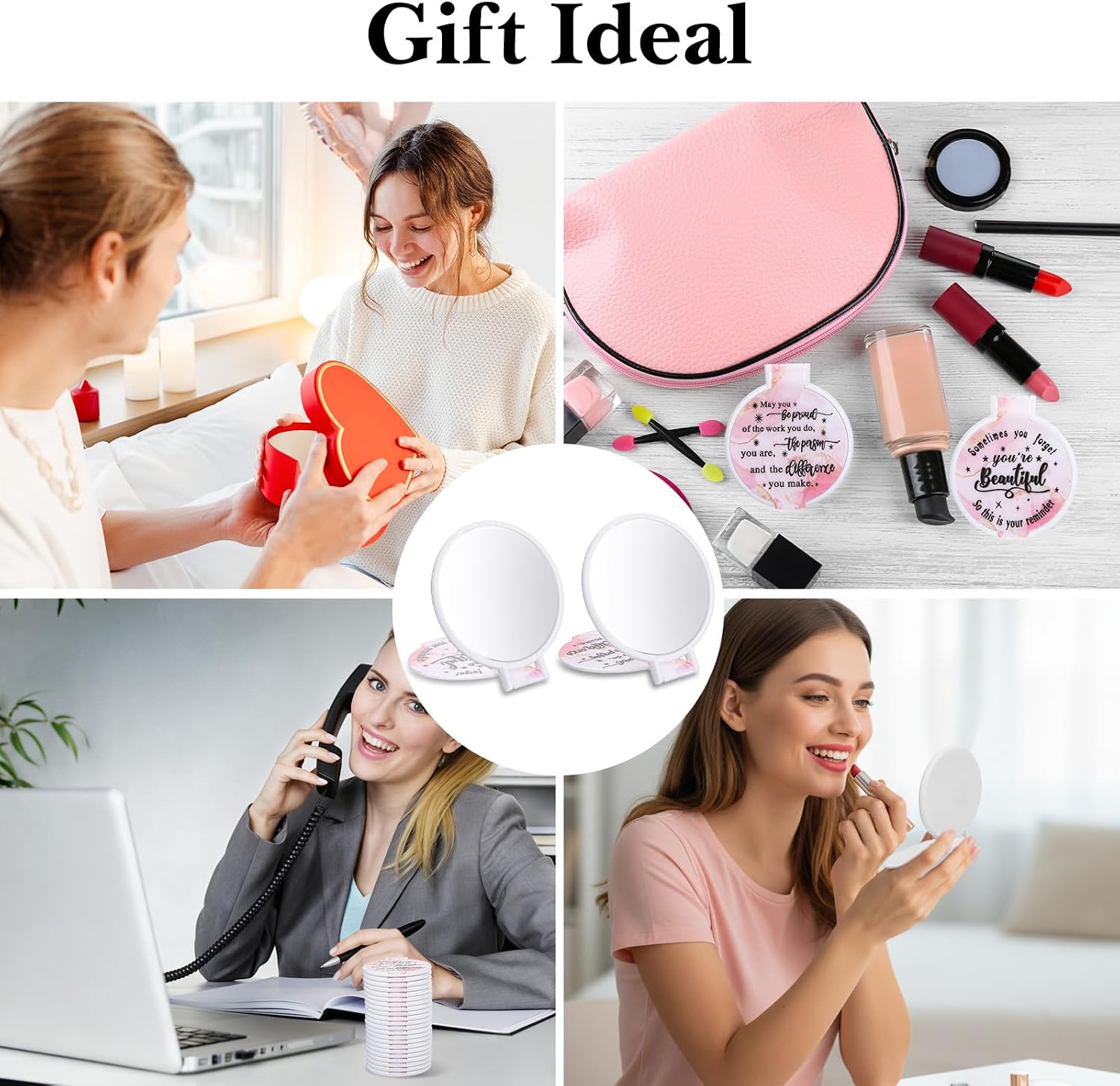 100pcs Light Pink Compact Mirror Bulk Gifts for Women, Mini Inspirational Purse Handheld Makeup Pocket Mirror, Round Portable Makeup Folding Mirrors Gift for Christmas Valentine Daily Travel Coworker