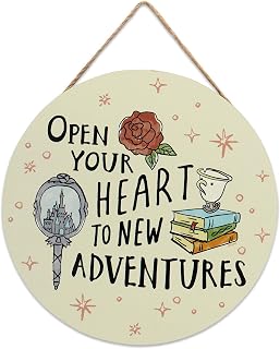 Disney Princess Belle Open Your Heart Hanging Wood Wall Decor | Beauty and the Beast Sign for Home