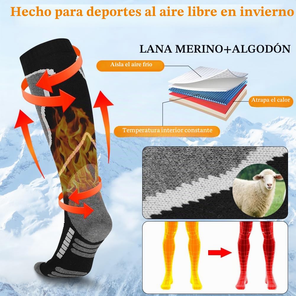 flintronic 2 Pares Calcetines Esqui, Calcetines Altos De Compresión, Snowboard Calcetine Termicos Frio Extremo Gruesos, Hasta La Rodilla, Para Hombre, Mujeres Y Jóvenes