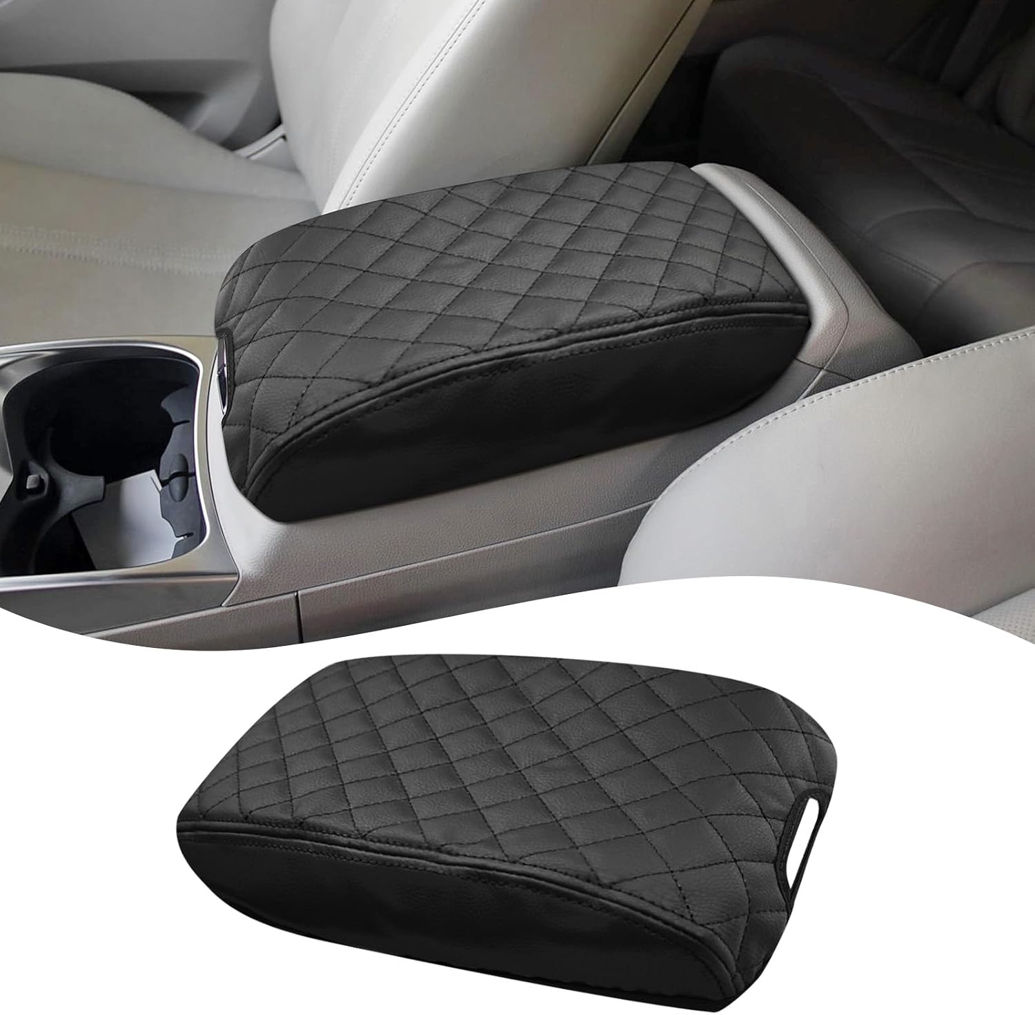 QianBao Compatible with Cadillac SRX 2010 2011 2012 2013 2014 2015 2016 Leather Armrest Box Center Console Cover Middle Console Cover Protector Black Stitches