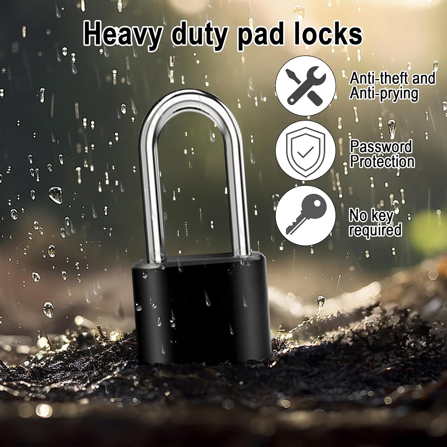 4pcs Combination Lock, 4-Digit Heavy Duty Combo Lock, Combination Padlock Outdoor Waterproof Gate Locks for Outdoor Fence, Locker, Sheds, Gym, Gate Hasps (4pcs-Long-Black)