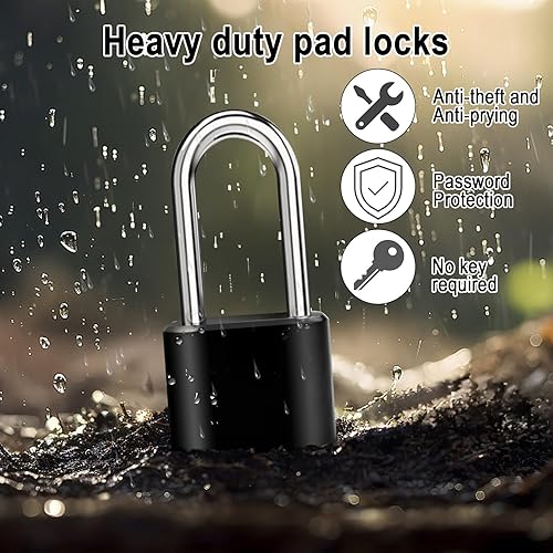 Miniatura 5 de Cerradura de combinación, 4 cerraduras combinadas de 4 dígitos resistentes, candado de combinación impermeable para exteriores para valla al aire