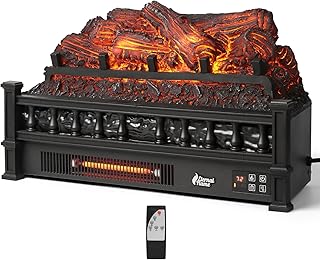 TURBRO Eternal Flame Infrared Electric Fireplace Logs, 23" Infrared Quartz, Remote Control Fireplace Insert Log Heater, Realistic Pinewood Ember Bed, Thermostat, Timer, 1500W Black